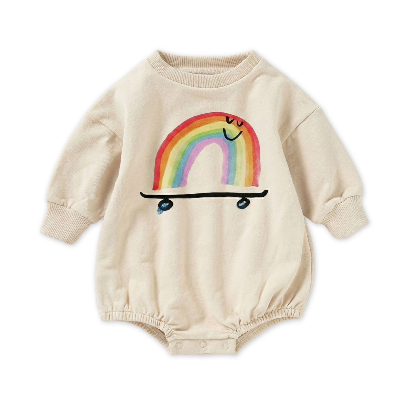 Organic Cotton French Terry Bubble Romper | Rainbow Skateboard