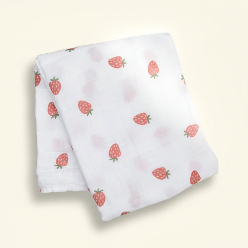 Muslin Cotton Swaddle Blanket - Strawberries