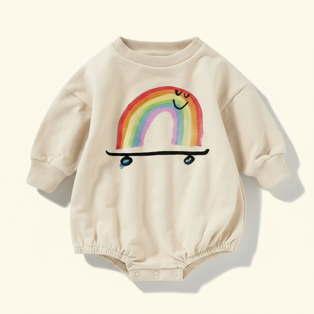 Organic Cotton French Terry Bubble Romper | Rainbow Skateboard
