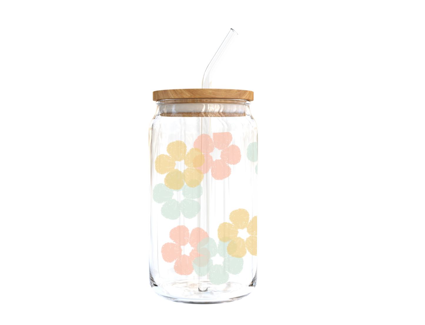 Spring Floral Glass Cup w/ Lid and Straw