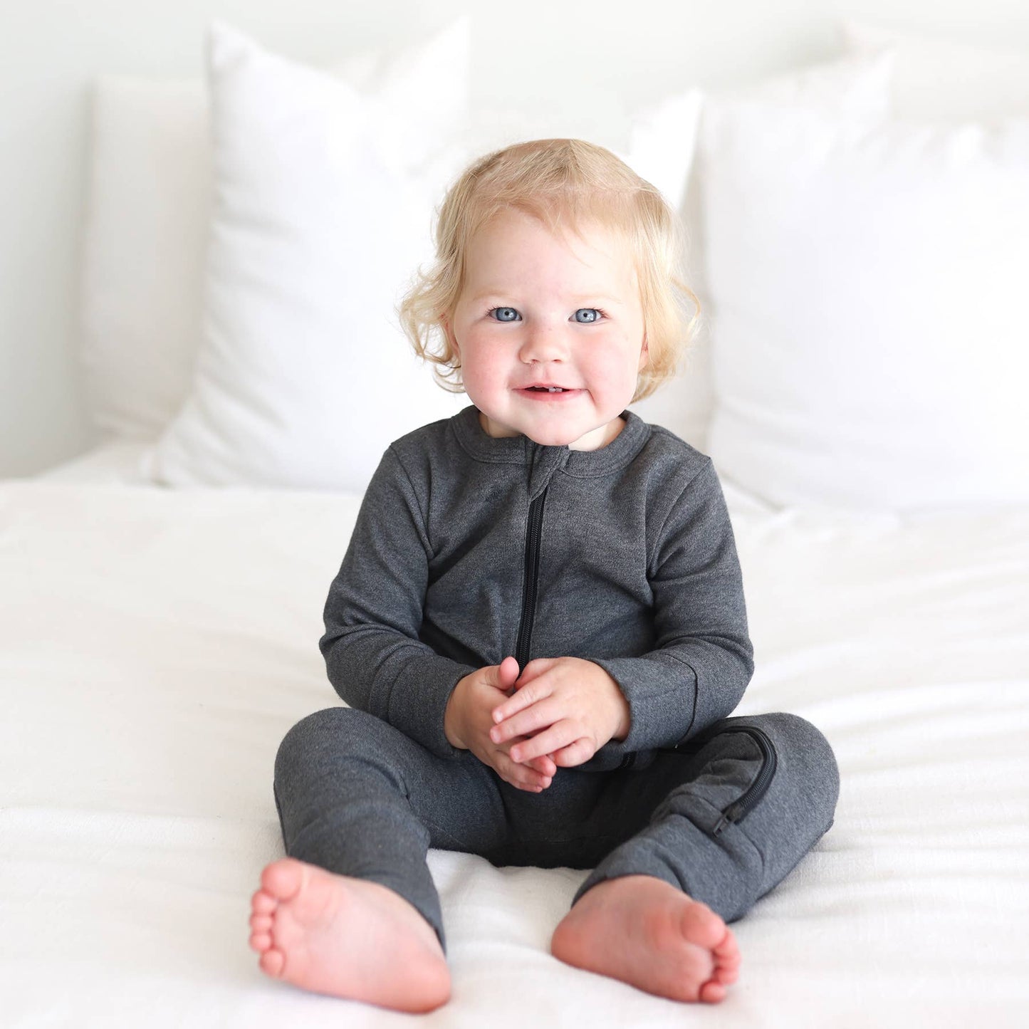 Melange 2-Way Zipper Romper | Charcoal