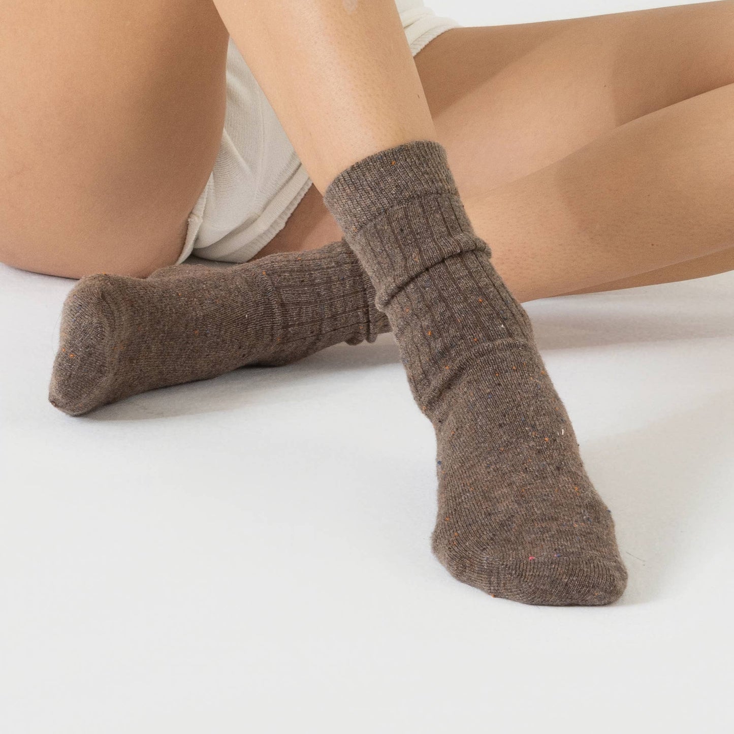Merino Wool Blend Crew Socks | Brown