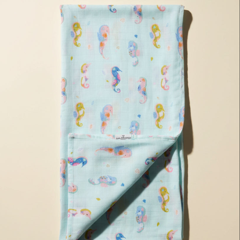 Muslin Swaddle: Painterly Seahorse